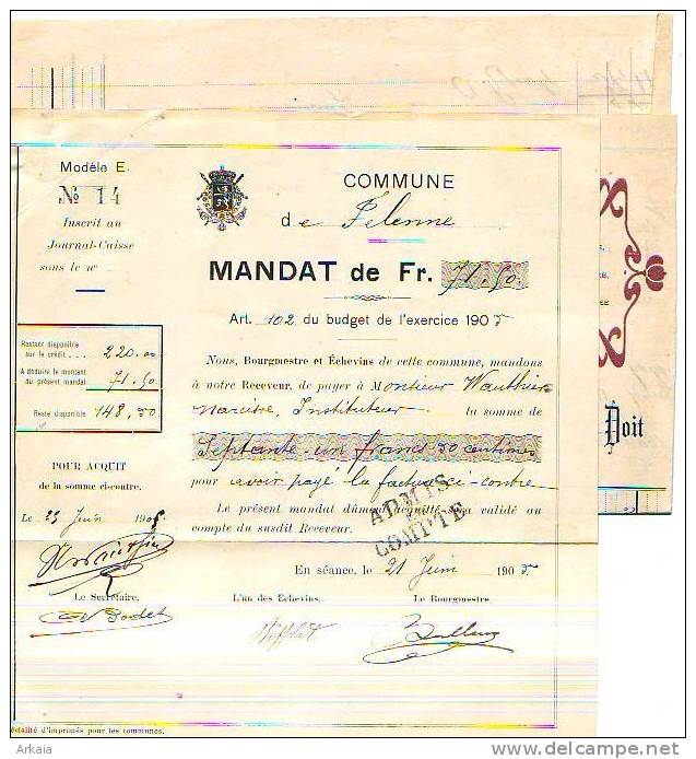 Felenne - 1905 - 2 Documents - Imprimerie Dupagne-Counet - Drukkerij & Papieren