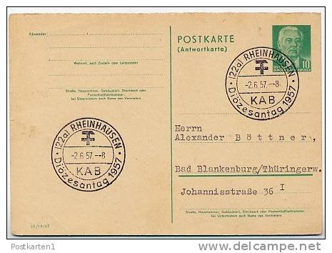 Diözesantag RHEINHAUSEN 1957 Auf DDR P70 IA  Antwort-Postkarte - Christentum