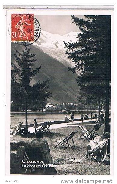 74 CHAMONIX  LA  PLAGE  ET  LE  MONT BLANC  +  PERSONNAGES    TBE      1Z886 - Chamonix-Mont-Blanc