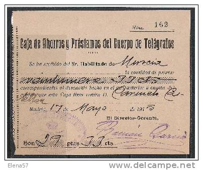 A77-DOCUMENTO H.POSTAL CAJA Y PRESTAMO TELEGRAFOS 1914.LA SOMBRA ES DEL CLASIFICADOR,DEL PLASTICO.  HISTORIA POSTAL,FIS - Fiscales