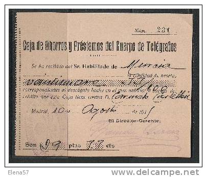 A77A-DOCUMENTO H.POSTAL CAJA Y PRESTAMO TELEGRAFOS 1914.LA SOMBRA ES DEL CLASIFICADOR,DEL PLASTICO.  HISTORIA POSTAL,FIS - Fiscales