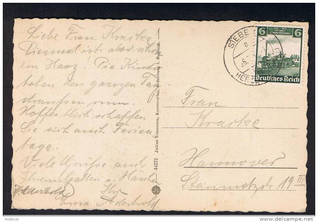 RB 911 - 1935 Postcard - Germany - 6pf Rate Sieben To Hannover - Oberharz