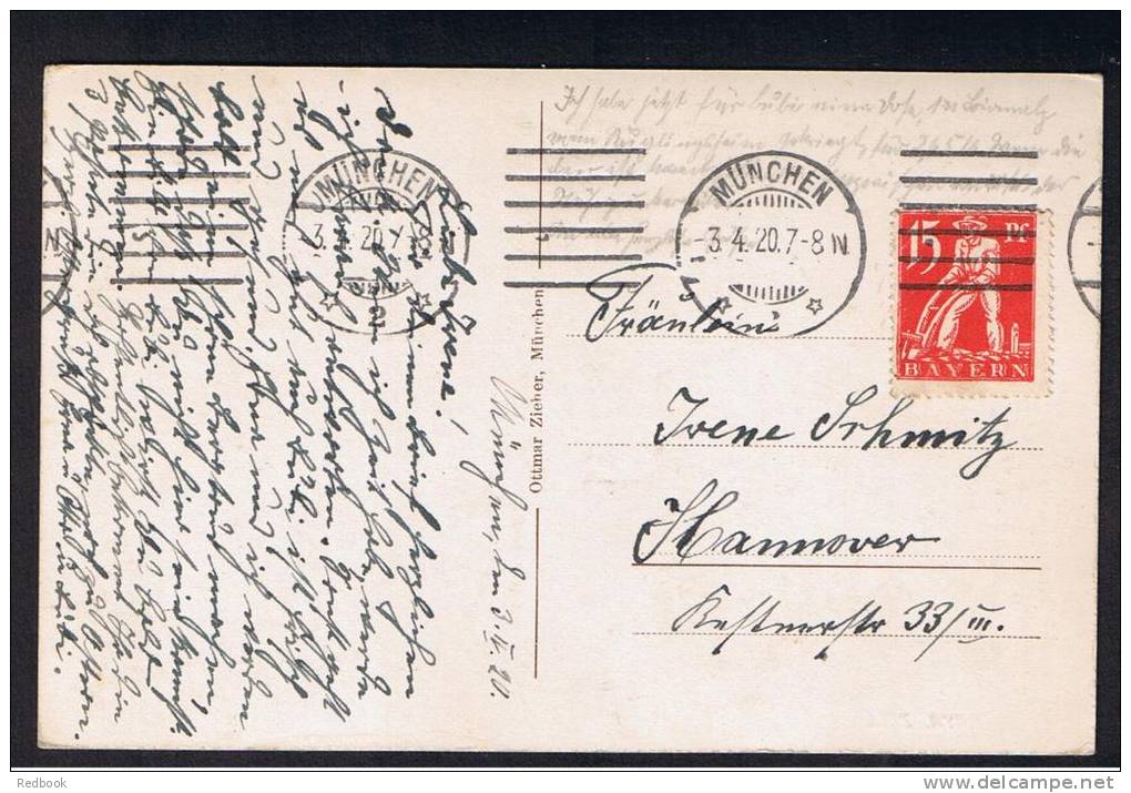 RB 911 - 1920 Postcard - Bayr. Zell Germany - 15pf  Rate Munich Bavaria Stamp To Hannover - Zell