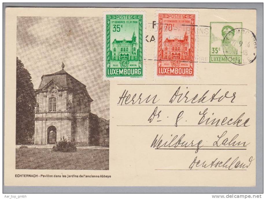 Luxemburg Bildpostkarte 1936-09-22 Luxemburg Mi#P112+Zusatz Bild Echternach Nach DE - Ganzsachen