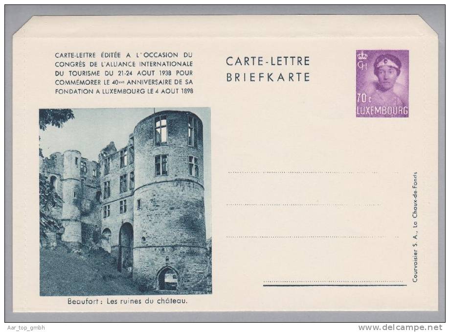 Luxemburg Bild-Kartenbrief 1938 70Cent Mi#K1 **ungebraucht Bild Beaufort - Ganzsachen