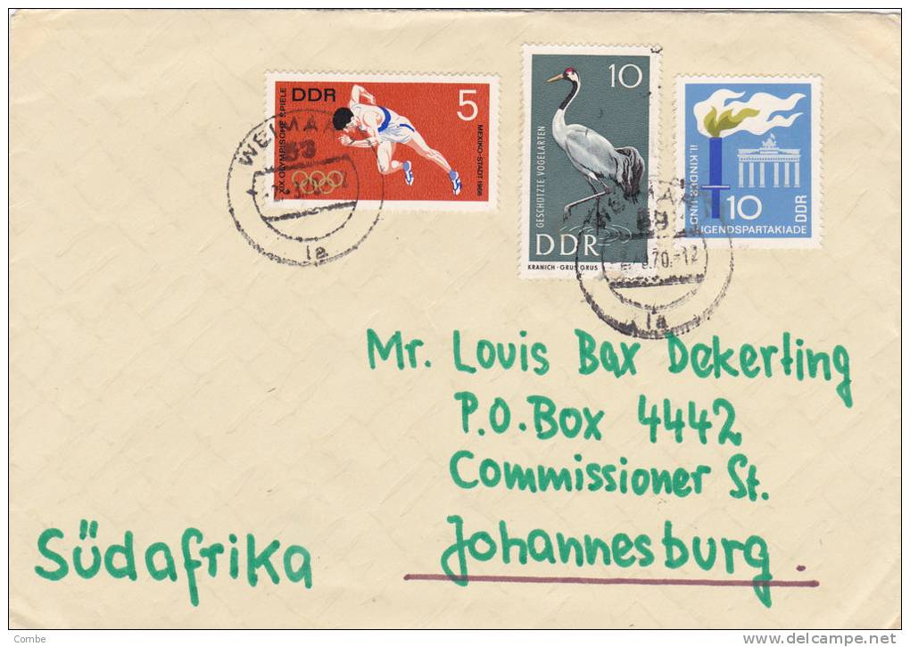 Lettre BRIEF DDR 1970, WEIMAR - SUDAFRICA , Mi 1404.1375.1273 /3030 - Covers & Documents