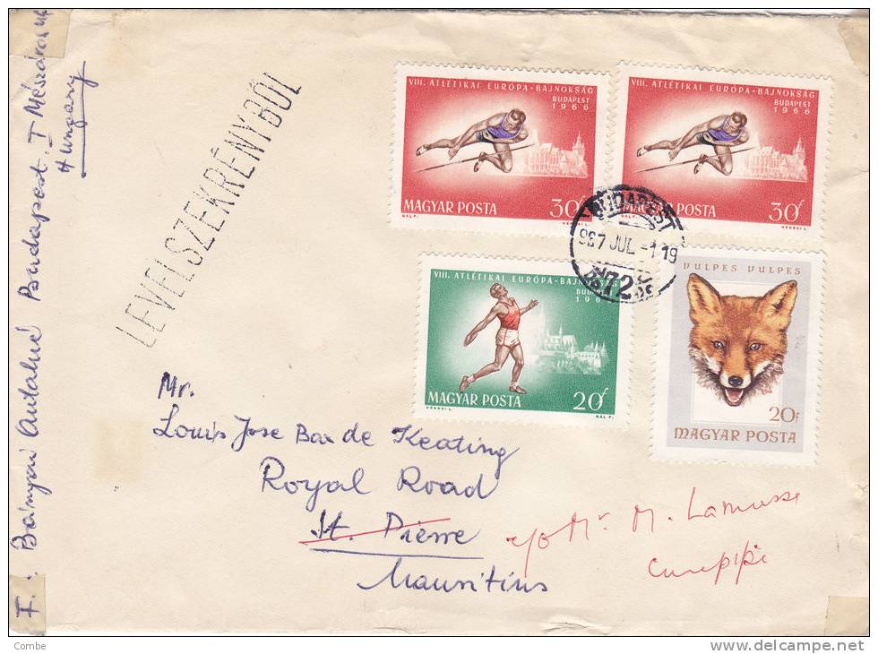 Lettre HONGIE 1987, BUDAPEST - MAURITIUS SPORT SAUT LANCER RENARD/3041 - Hojas Completas