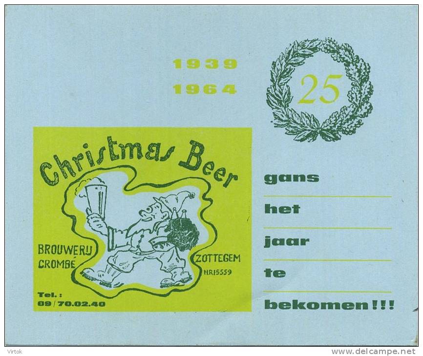 Zottegem :  Brouwerij Crombé    Christmas Beer- Bier   : Reklame   1964 (  14.5 X 12 Cm ) - Zottegem