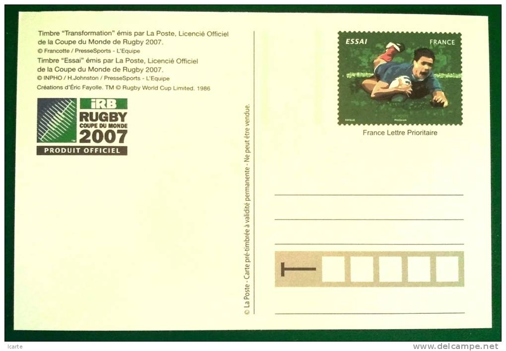 RUGBY Coupe Du Monde 2007 PAP Avec Timbre ESSAI Neuf - Prêts-à-poster:Stamped On Demand & Semi-official Overprinting (1995-...)