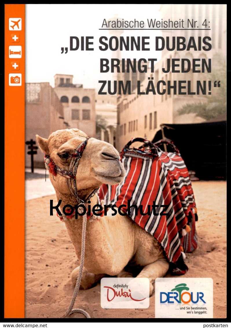 POSTKARTE DUBAI KAMEL DIE SONNE DUBAIS BRINGT JEDEN ZUM LÄCHELN ARABISCHE WEISHEIT Camel Chameau Cpa Postcard AK - Dubai