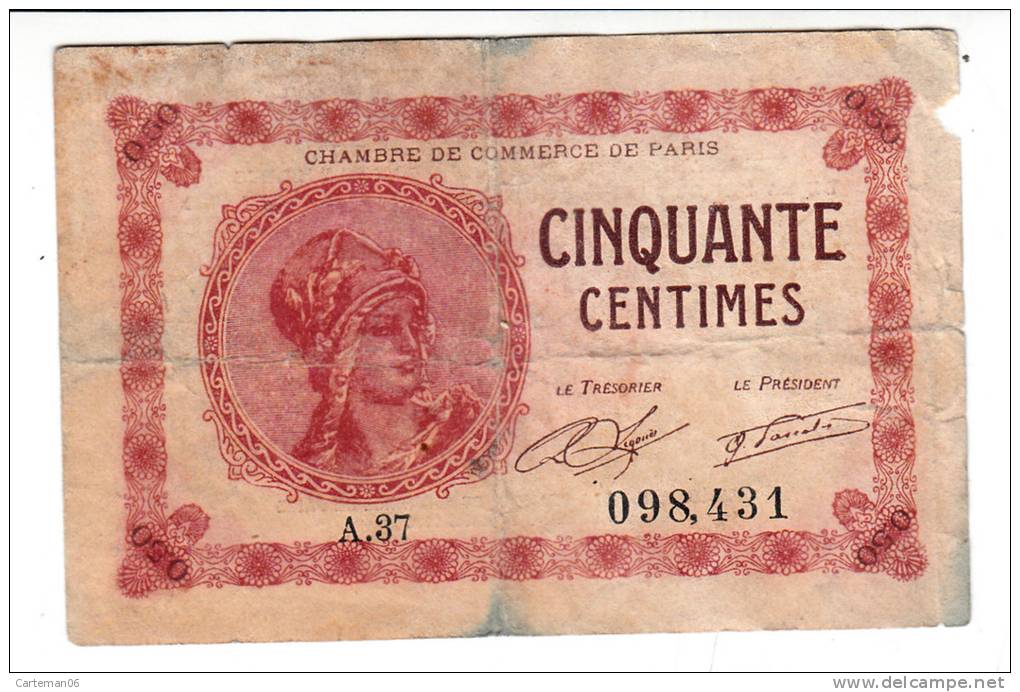 Billet - Chambre De Commerce De Paris - 50 Centimes - 10 Mars 1920 - A.37 N° 098,431 - Handelskammer