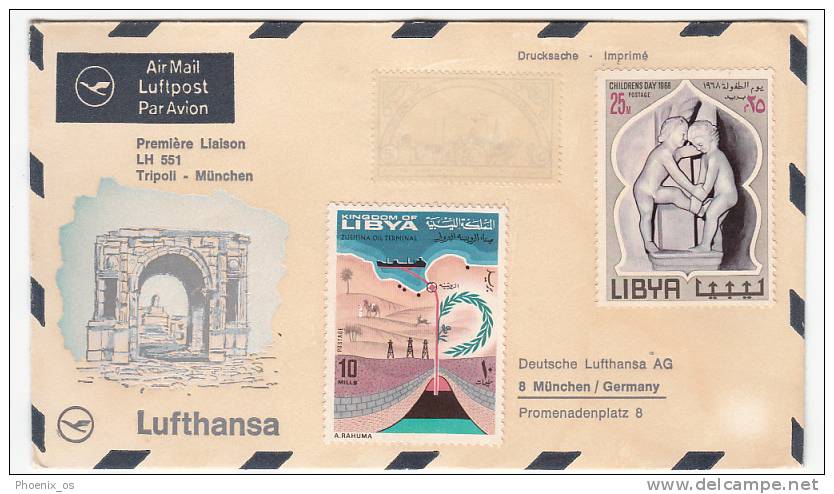 LIBYA - Year 1968, Cover. First Flight Tripoli - Munchen With Lufthansa, Air Mail - Libia