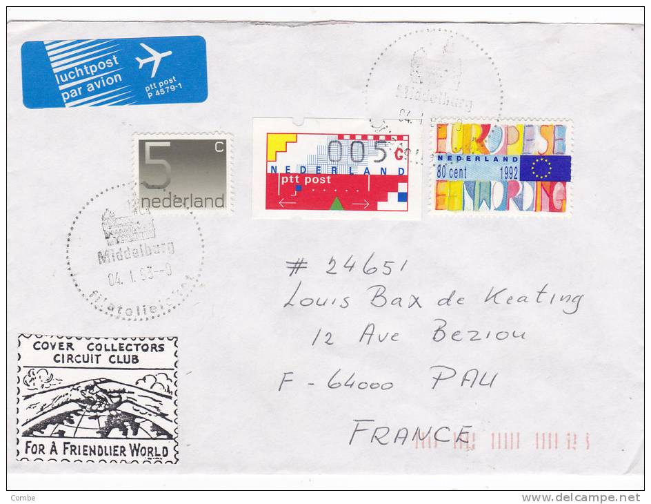 LETTRE COVER PAYS BAS 1993, MIDDELBURG  Pour La FRANCE /3057 - Lettres & Documents