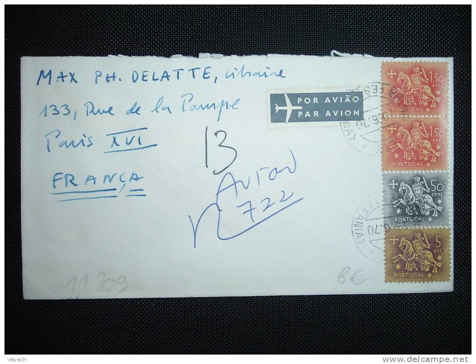 LETTRE PAR AVION POUR LA FRANCE TP 5E + 1,50E X2 + 50C OBL. 19-6-70 SINTRA (ESTEFANIA) + CORREIO AEREO LISBOA - Lettres & Documents