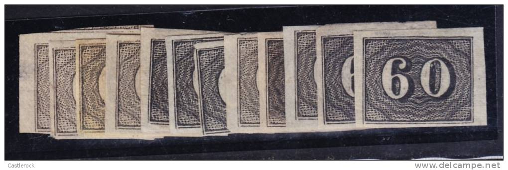 BRAZIL 1850, 60 REIS, 1850 VERTICAIS, SC 24, NICE LOT WITH PAPER COLORS, SHADES. E=100 - Unused Stamps