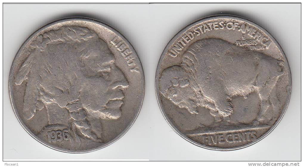 **** USA  - ETATS-UNIS  - 5 CENTS - FIVE CENTS 1936 BUFFALO - INDIAN HEAD **** EN ACHAT IMMEDIAT !!! - 1913-1938: Buffalo