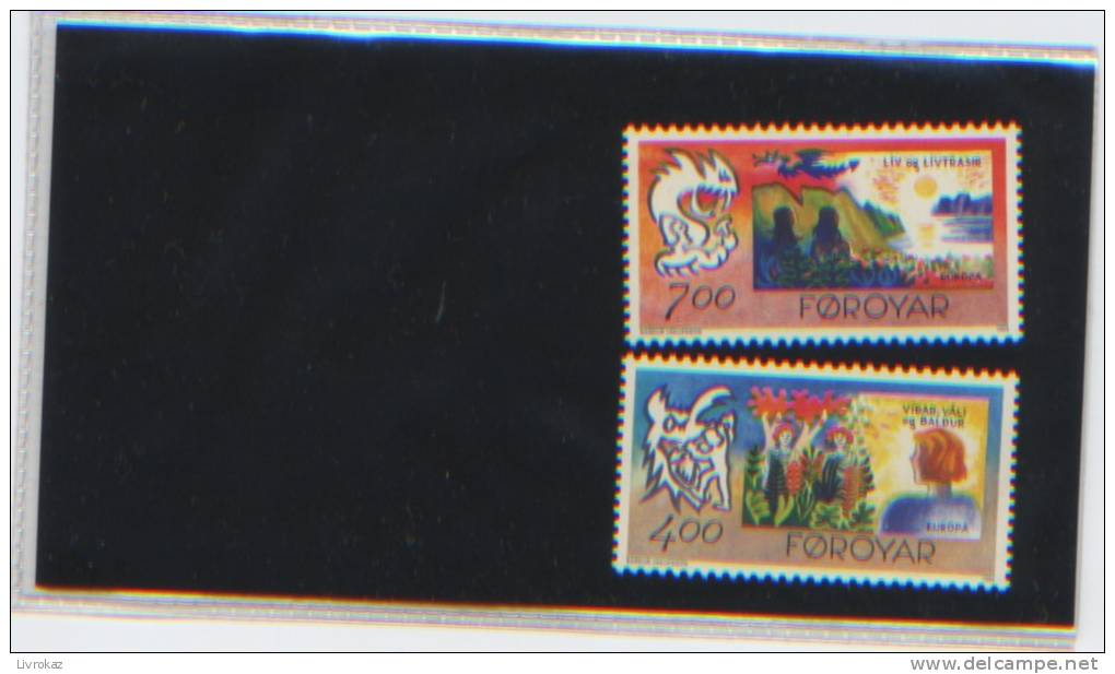 Série 2 Timbres Mythologie, Foroyar, Iles Féroé, Faroe Islands, 1995, Liv, Livtrasir, Vidar, Vali, Baldur, ÉTAT NEUF - Mythologie