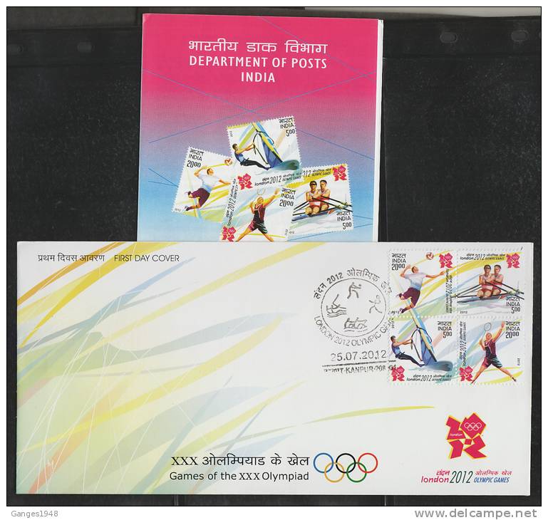 INDIA 2012  London Olympics  4v S/T   Badminton  Yatching  Rowing FDC  #  41112   Indien Inde - Estate 2012: London