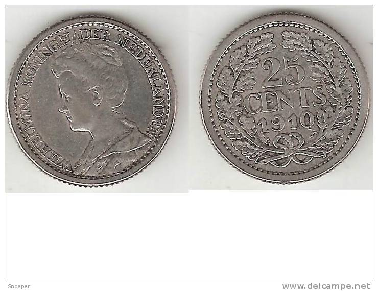 *netherlands 25 Cents 1910 !!  Km 146  Xf !!! Catalog Val 120$ - 25 Cent