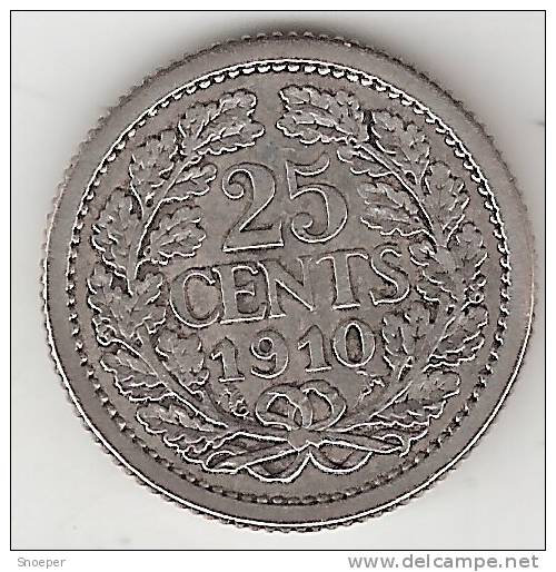 *netherlands 25 Cents 1910 !!  Km 146  Xf !!! Catalog Val 120$ - 25 Cent