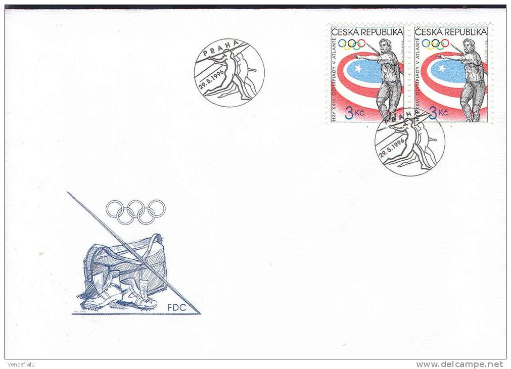 Czech Republic 1993 - Olympic Games In Atlanta, Javelin Throwing, FDC - Zomer 1996: Atlanta