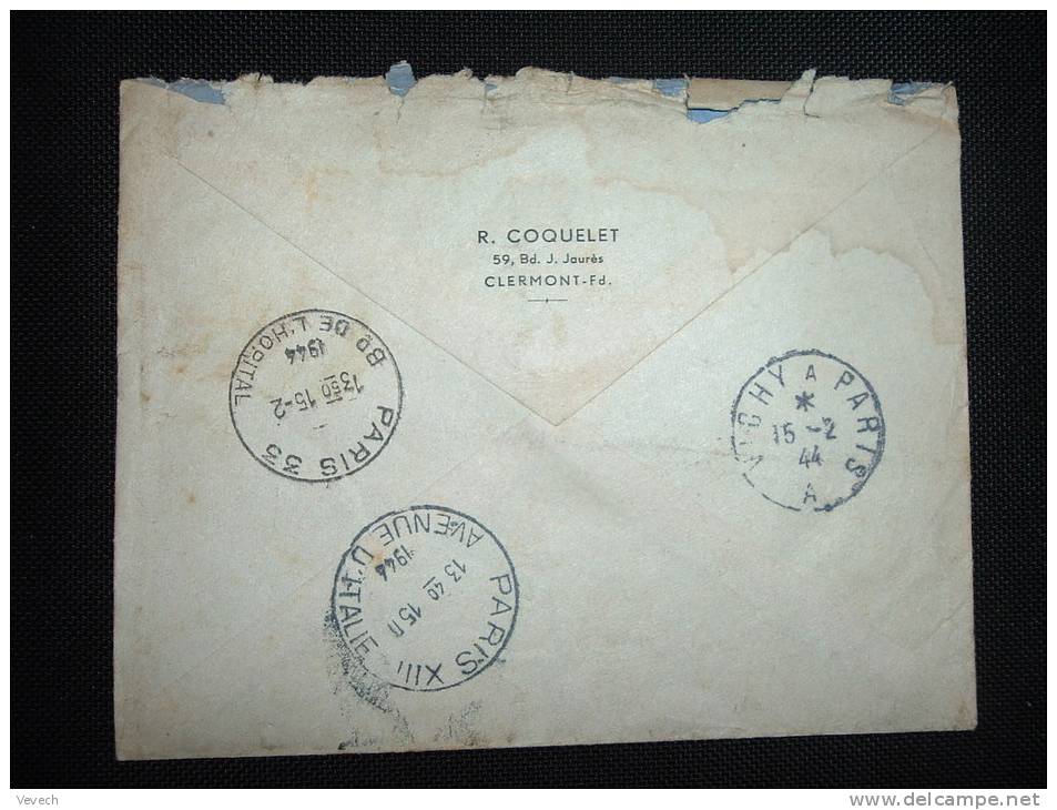 LETTRE PAR EXPRES TP PETAIN 2F X3 + 1,50F OBL. HOROPLAN 14-2-1944 (63 PUY DE DOME) PASSEE PAR LE SERVICE PNEUMATIQUE - 1941-42 Pétain