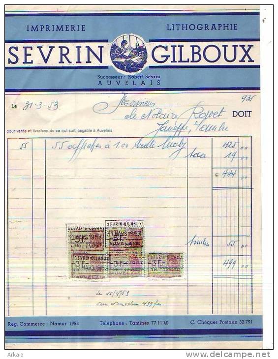 Auvelais - 1953 - Sevrin & Gilboux (successeur De Robert Sevrin ) Imprimerie-lithographie - Printing & Stationeries