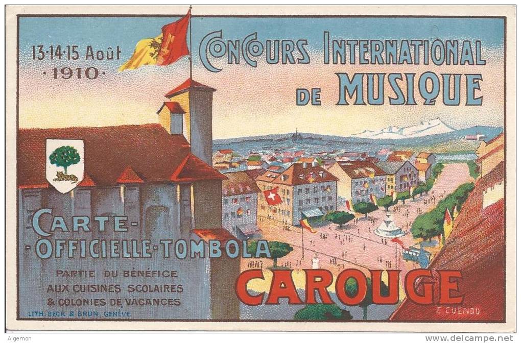 5980 - Concours International De Musique Carouge Carte Officielle 13-14-15 Août 1910 - Carouge