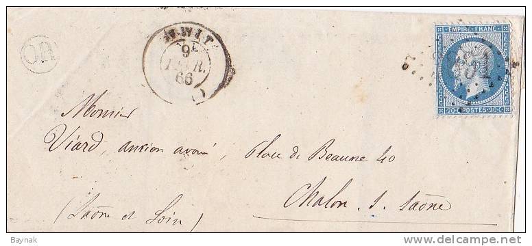 LETTRE  -  ST. WIT  -  CHALON - S - SAONE  -- 1866 - 1862 Napoléon III.