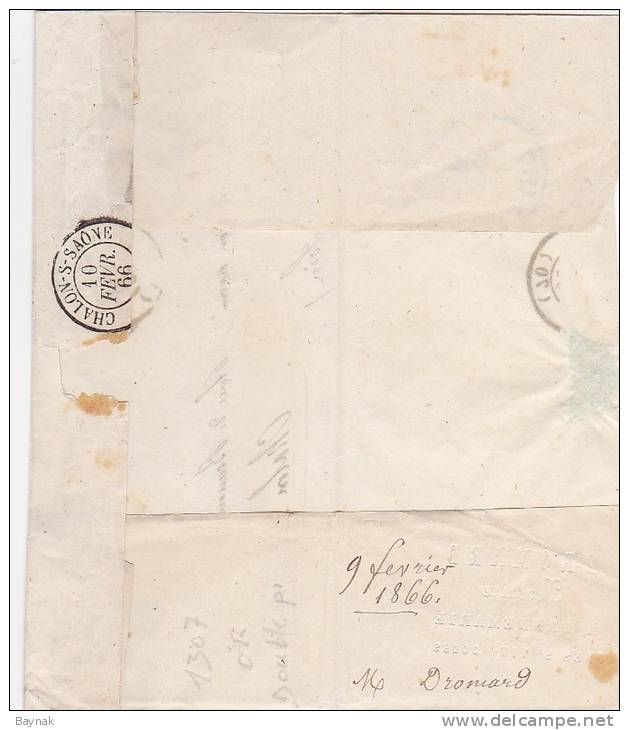 LETTRE  -  ST. WIT  -  CHALON - S - SAONE  -- 1866 - 1862 Napoléon III.