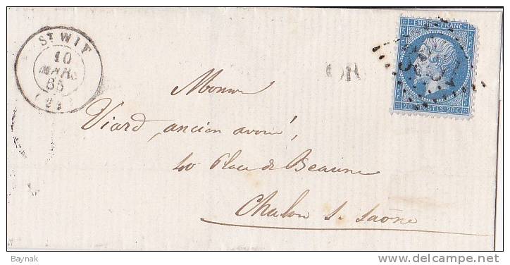 LETTRE  -  ST. WIT  -  CHALON - S - SAONE  -- 1865 - 1862 Napoléon III.