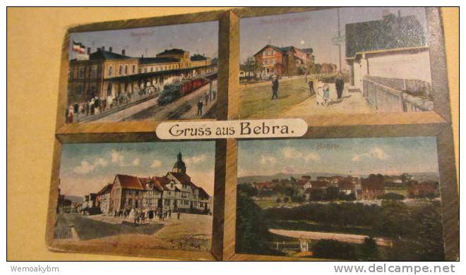 AK Gruss Aus Bebra, 4 Ansichten: Bahnhof, Bhf-Str., An Der Linde Und Gesamt; Feldpost V. 28.5.1918 - Bebra