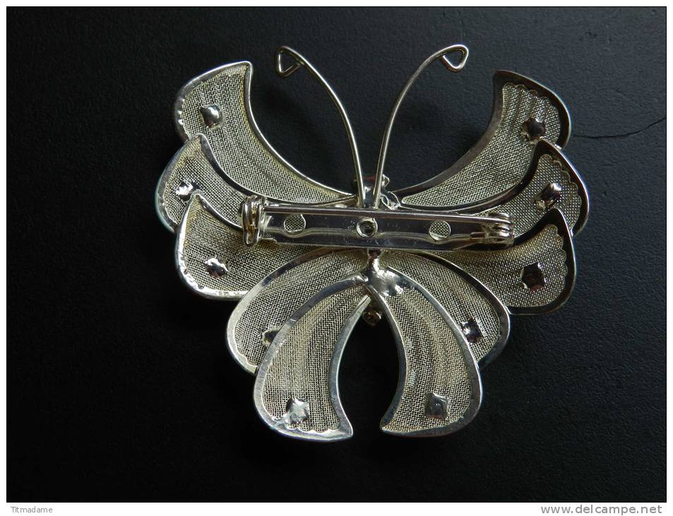 (1) Broche Papillon Avec Brillants 5 X 5,5 Cm - Broches