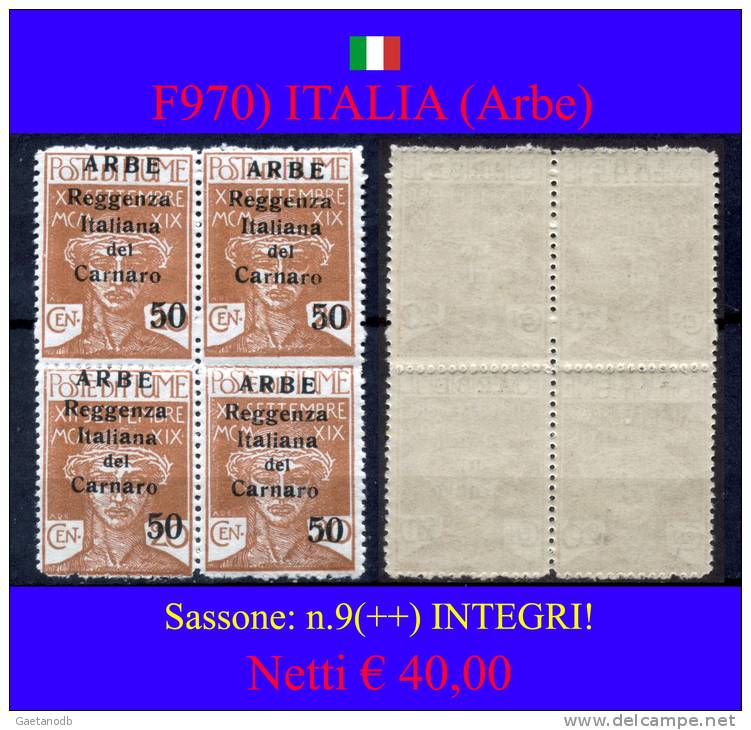 Italia-F00970 - Sassone N.9(++) MNH - Si Cedono Anche Singoli - Senza Difetti Occulti. - Arbe & Veglia