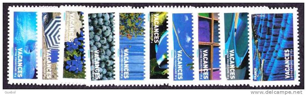 France Autoadhésif ** N°  118,à 127 Ou 4037 à 4046 - Vacances 07 - 10 Timbres Aux Motifs Bleu - Unused Stamps