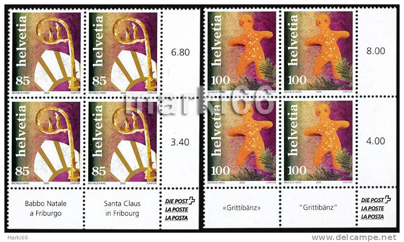 Switzerland - 2005 - Christmas - Set Of Mint Corner Blocks Of 4 Stamps - Unused Stamps