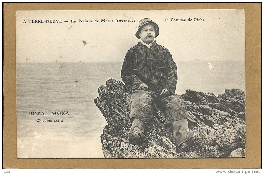 A  TERRE  NEUVE UN PECHEUR  DE MORUE EN  COSTUME DE PECHE (CARTE  AVIS DE PASSAGE B BOURGEOIS & L ABBE CAMBRAI   NORD ° - Andere & Zonder Classificatie