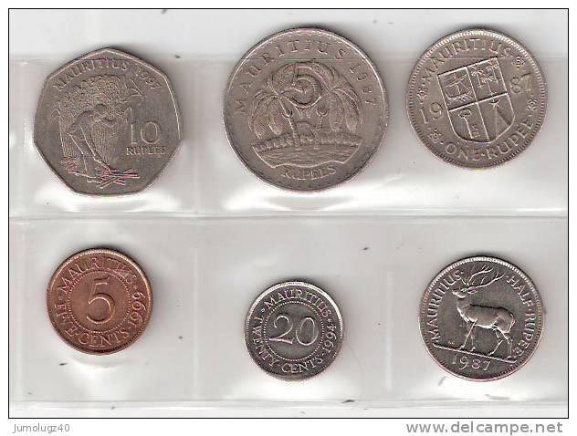 Pièce Maurice. Lot (2) De 6 Pièces 5c 1999, 20c 1994, 1/2R 1987, 1R 1987, 5R 1987, 10R 1997 - Mauritius