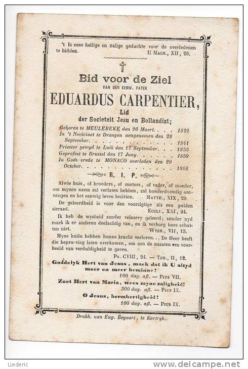 Doodsprentje Pater Ed.Carpentier Meulebeke - + Monaco 1868 - Imágenes Religiosas