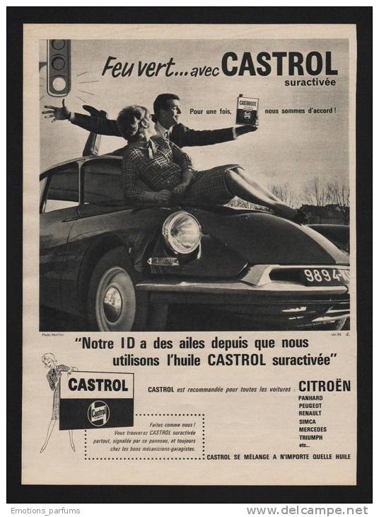 Publicité Papier 1961 Automobile CITROEN   DS  ID Pour Les Huiles CASTROL Voiture Automobiles - Publicités