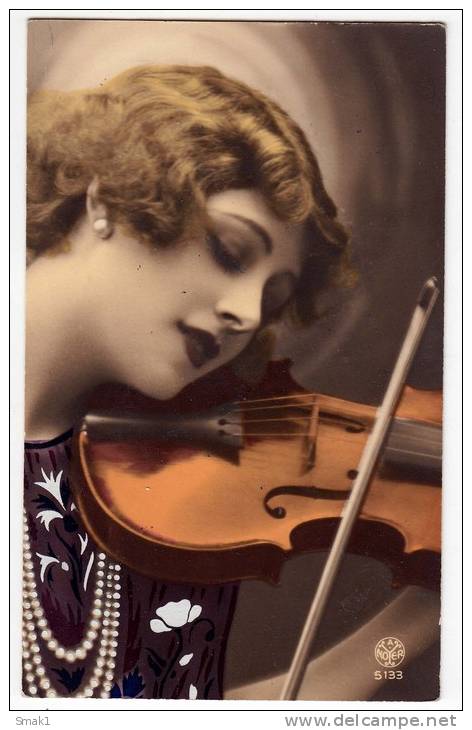 PHOTOGRAPHS WOMAN A LADY WITH  VIOLIN NOYER Nr. 5133 OLD POSTCARD - Photographs