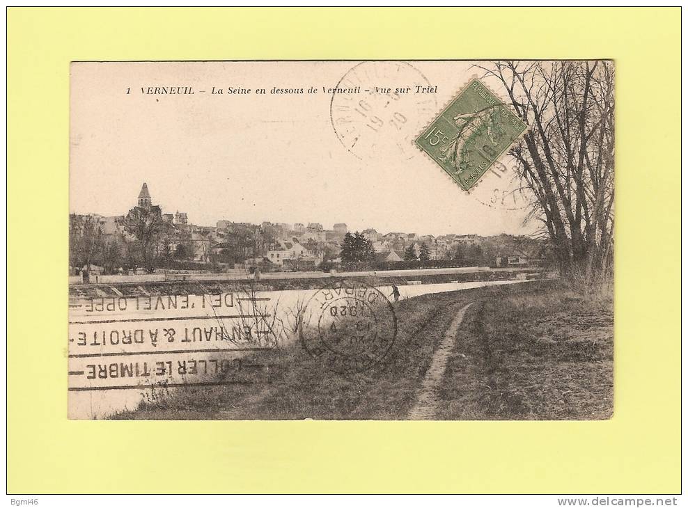 *  CPA..( 27 )..VERNEUIL  : La Seine En Dessous De Verneuil - Vue Sur Triel  -  2 Scans - Verneuil Sur Seine