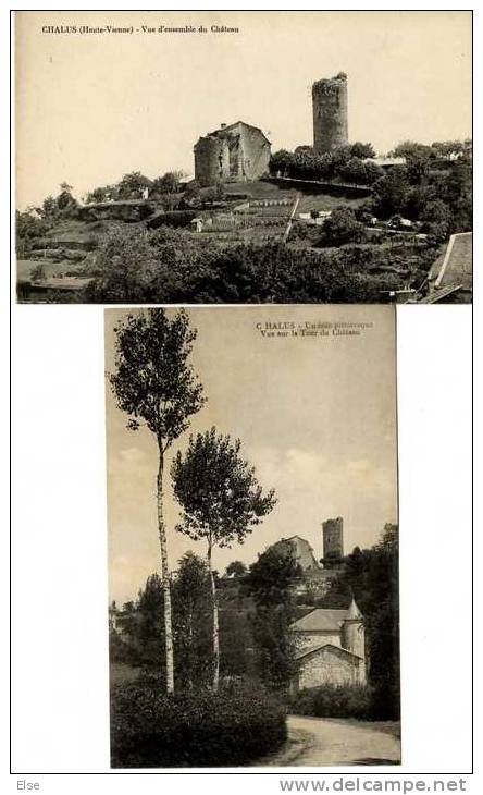 87  CHALUS  VUE SUR LE CHATEAU   -  2 CARTES ENCIENNES - Chalus