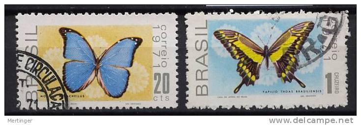 Brazil Brasilien Mi# 1279-80 Used Butterfly Schmetterling 1971 - Gebraucht