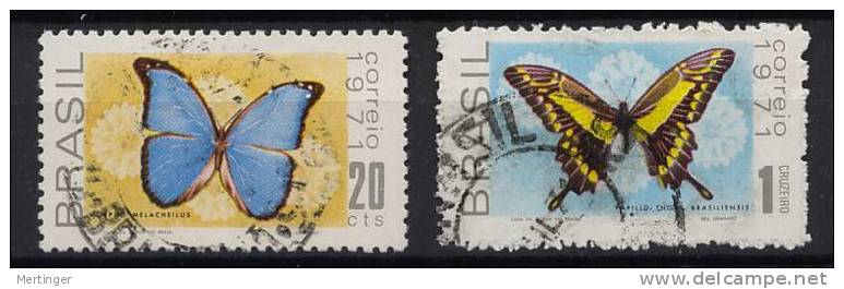 Brazil Brasilien Mi# 1279-80 Used Butterfly Schmetterling 1971 - Oblitérés