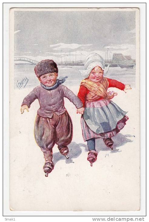 ILLUSTRATORS KARL FEIERTAG CHILDREN SKATING B.K.W.I. Nr. 897 OLD POSTCARD 1917. - Feiertag, Karl