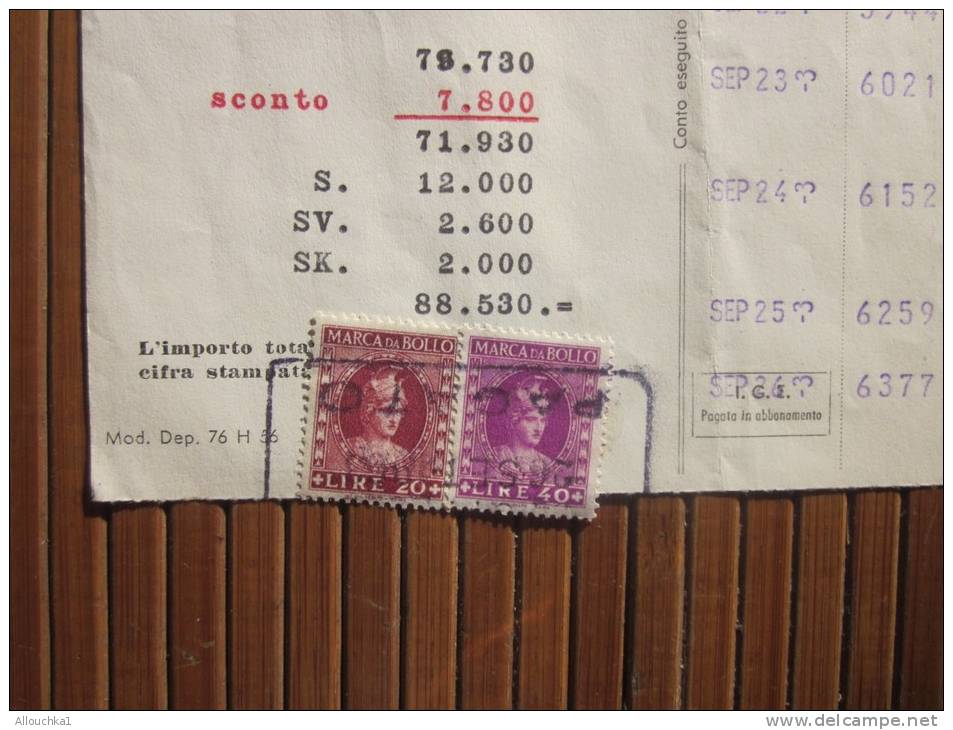 1963 Nota Grand Hôtel De Milan Milano Facture Commercial + 2 Timbres Fiscaux (fiscal) Marca Da Bollo Francobolli - Italia