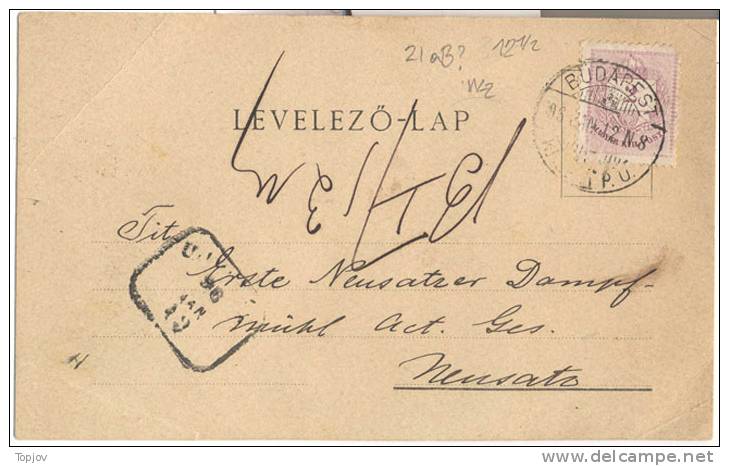 HUNGARY - VOJVODINA - BUDAPEST To UJVIDEK / NOVI SAD - POSTCARD - Mi. 21a C - Pef. 12½ - With Wmk -1896 - RARE - Briefe U. Dokumente