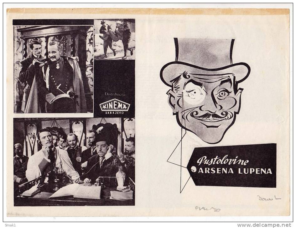 PROGRAMS FILM "ADVENTURES OF ARSEN LUPEN" FRANCE FILM ACTOR R. LAMOUREUX DISTRIBUTED BY KINEMA SARAJEVO SIZE 24X17 - Programs