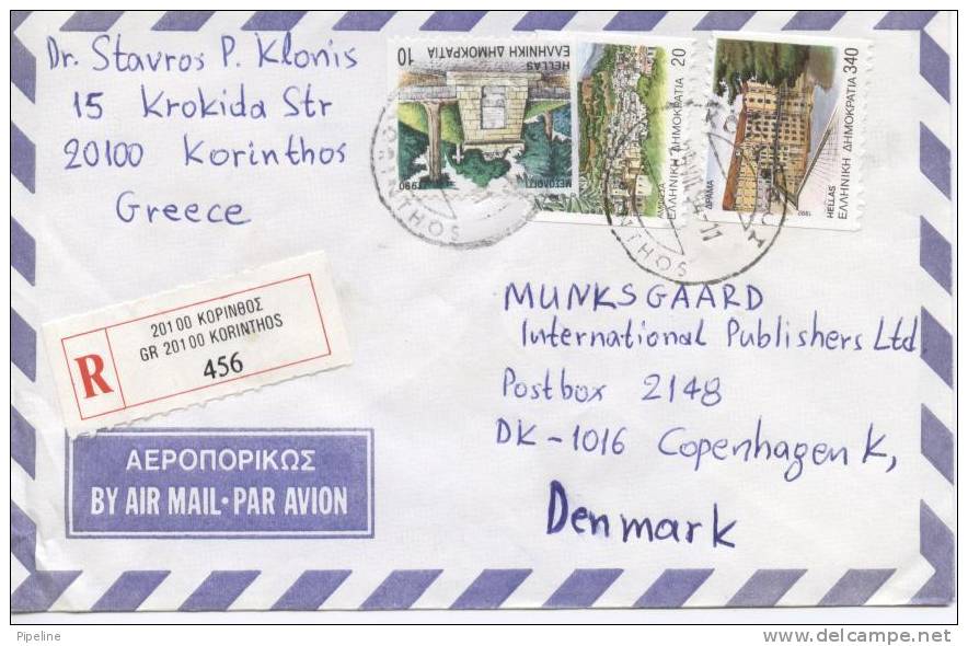 Greece Registered Air Mail Cover Sent To Denmark 23-7-1994 - Lettres & Documents